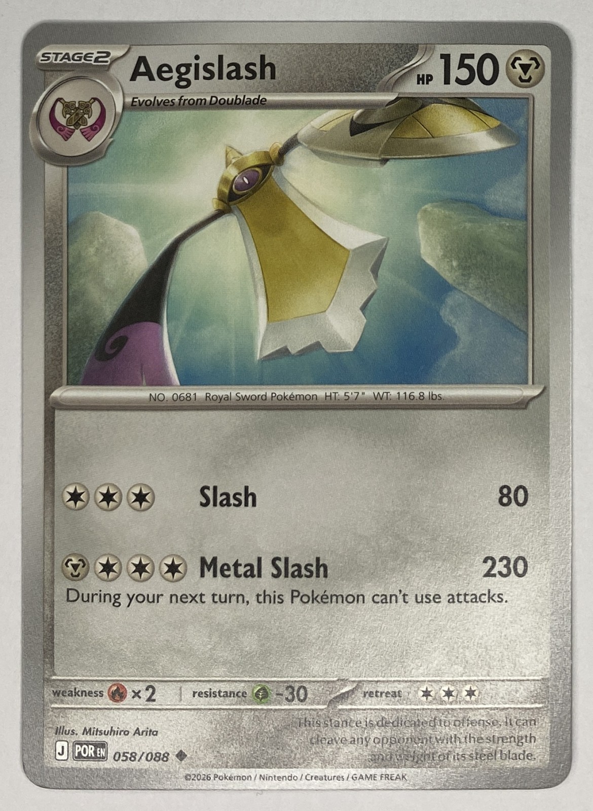 2026 Pokemon Perfect Order Aegislash #058/088 Uncommon front