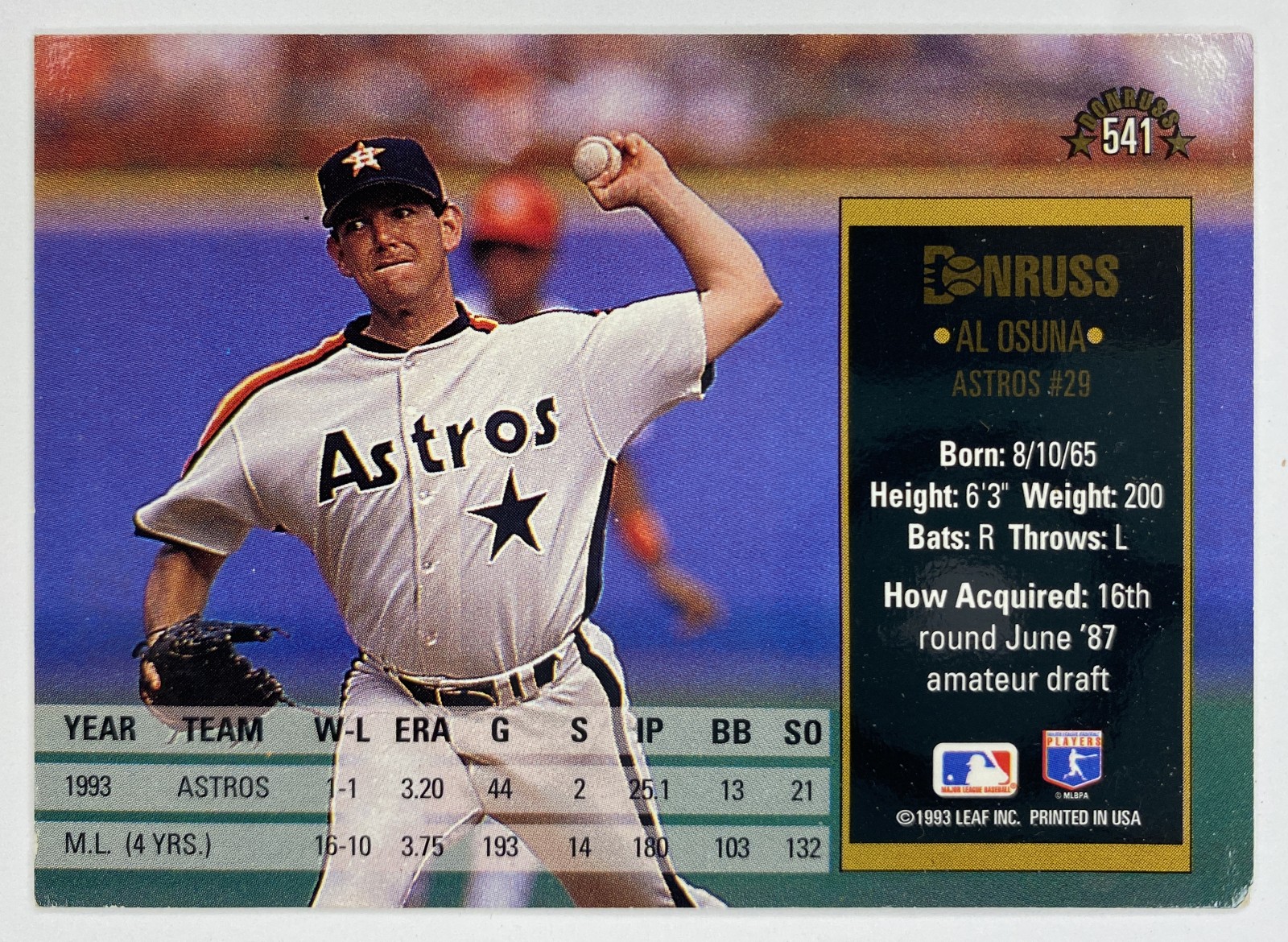 1994 Donruss Al Osuna #541 Houston Astros back