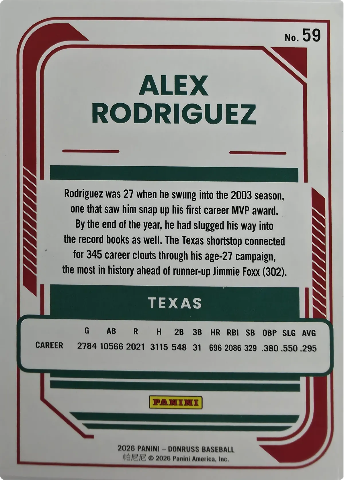 Alex Rodriguez #59, back