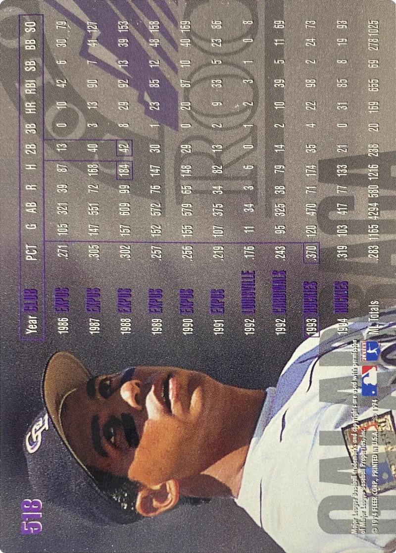 Andres Galarraga #518, back