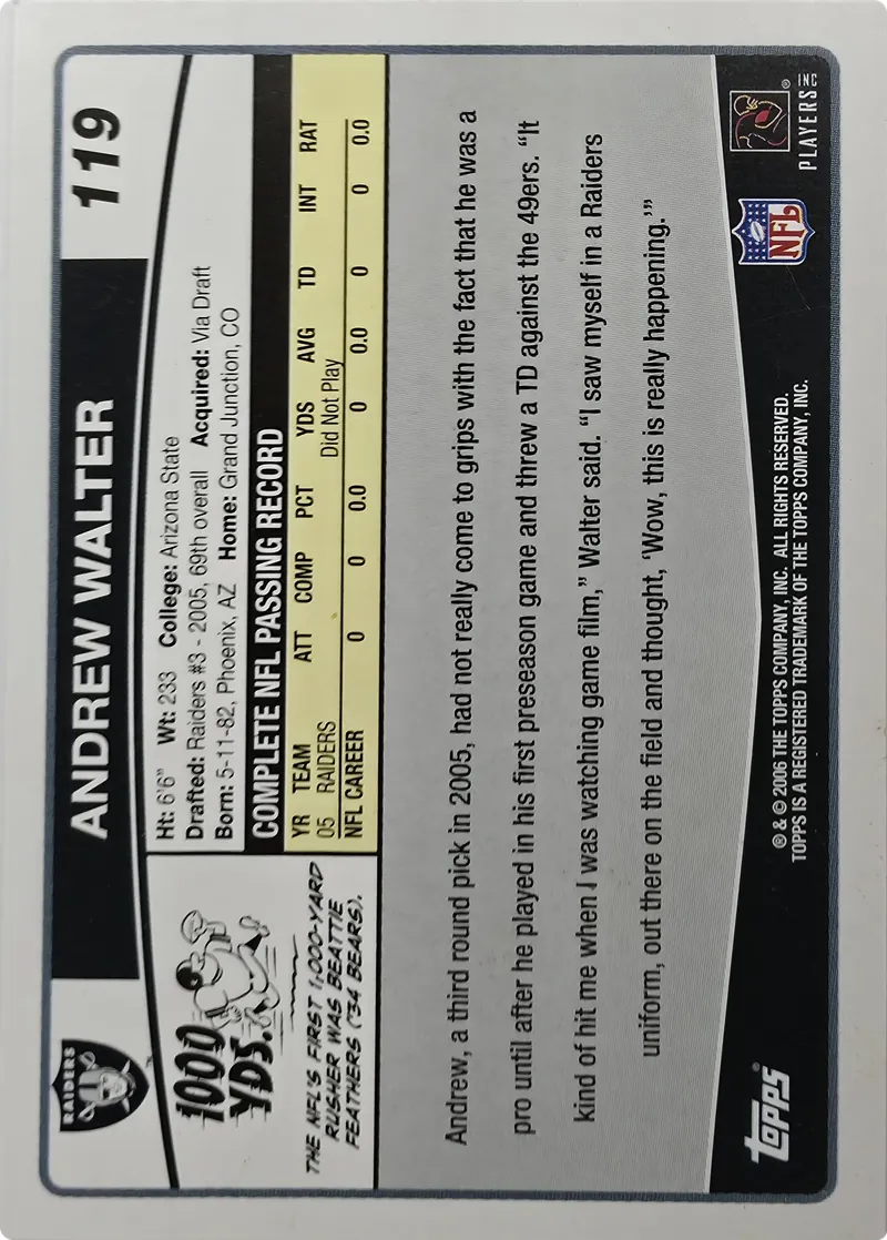 Andrew Walter #119, back