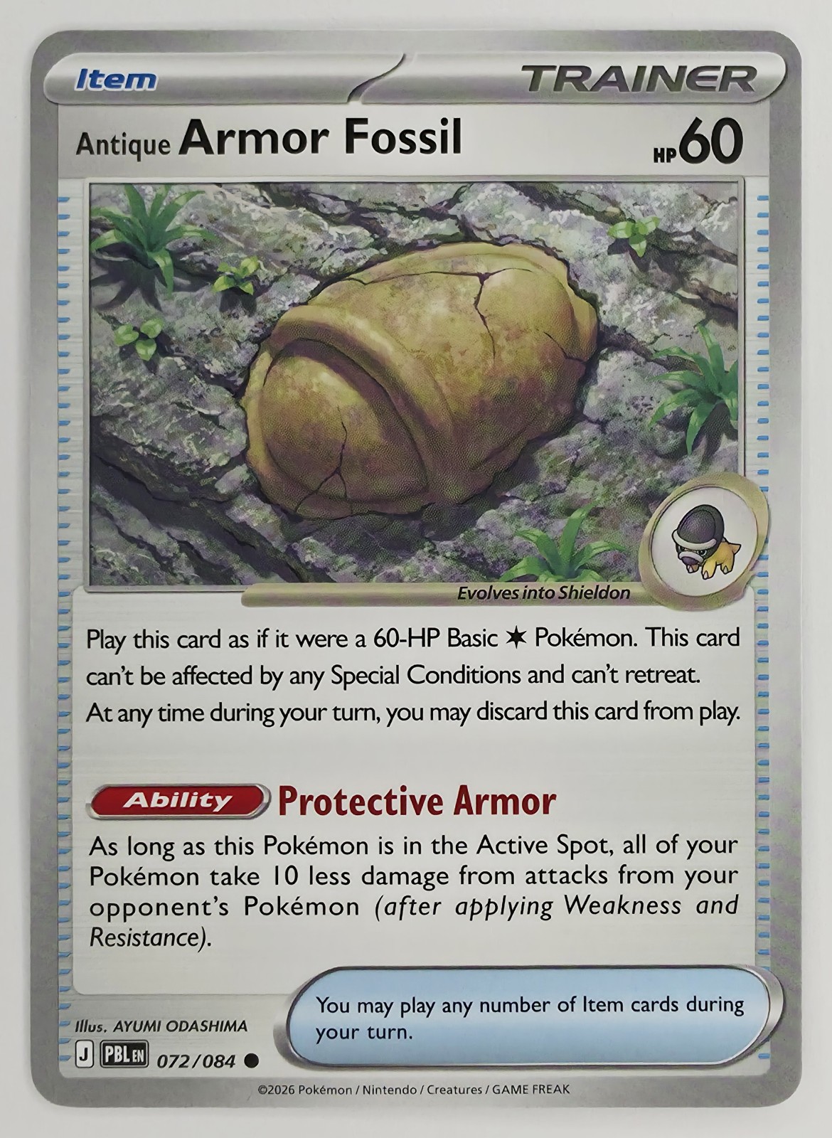 2026 Pokemon Pitch Black Antique Armor Fossil #072/084 Common front