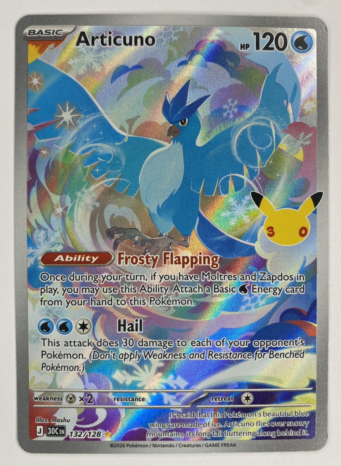 2026 Pokemon 30th Celebration Articuno #132/128 Illustration Rare Holo front