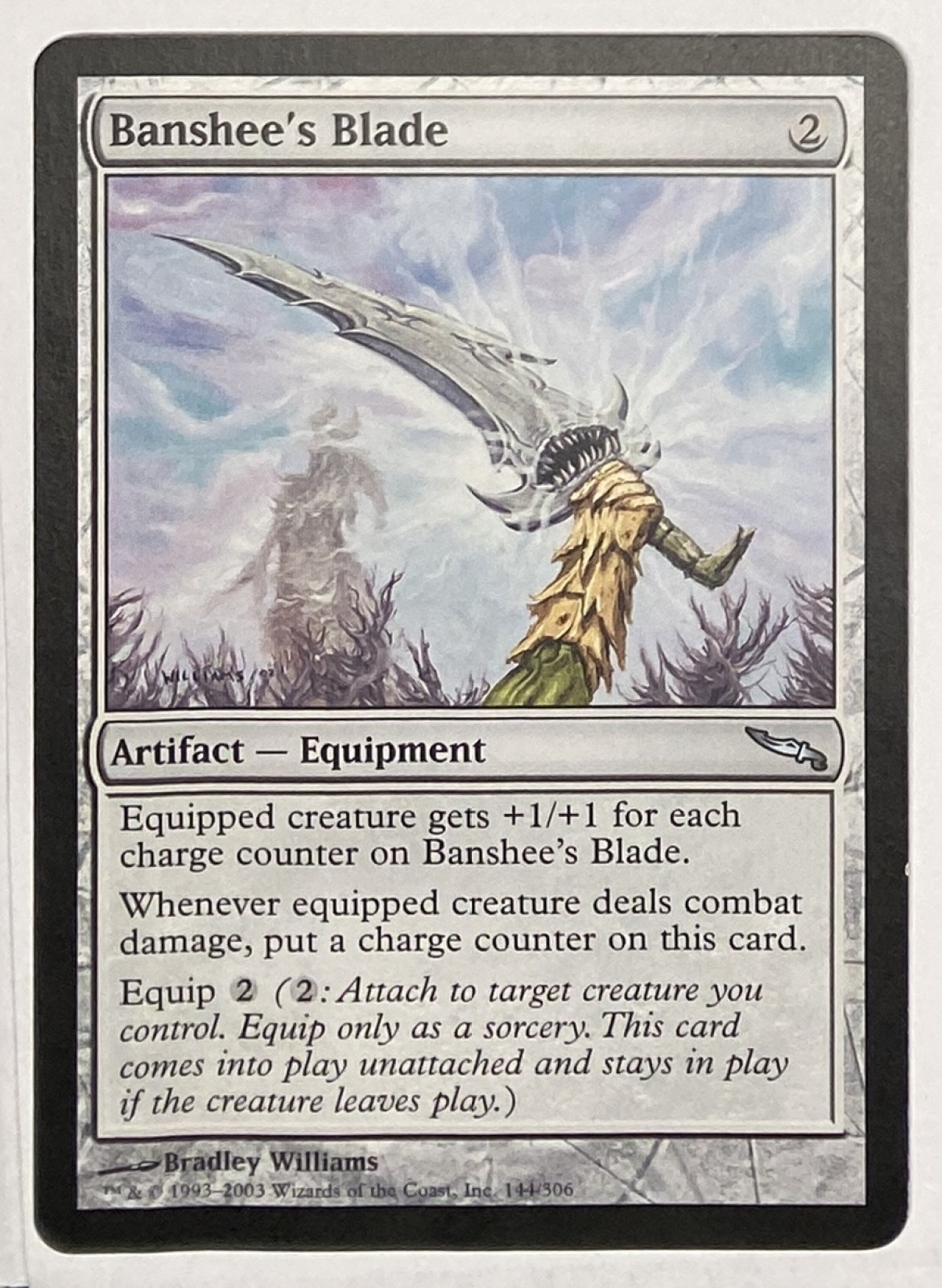 2003 Magic: The Gathering Mirrodin Banshee's Blade #144/306 Uncommon front