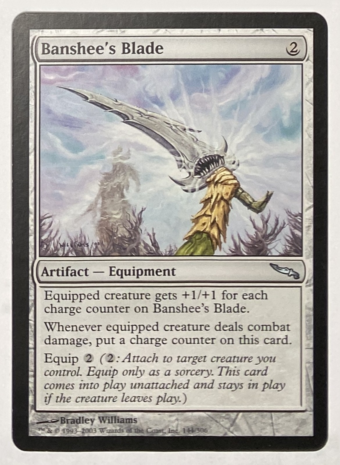 2003 Magic: The Gathering Mirrodin Banshee's Blade #144/306 Uncommon front