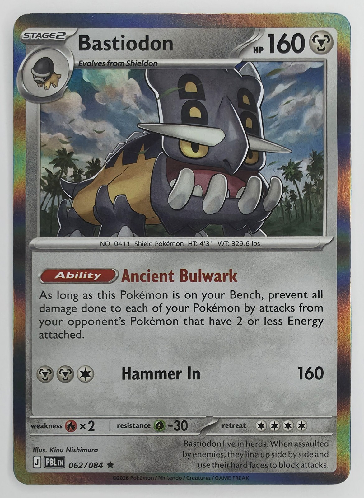2026 Pokemon Pitch Black Bastiodon #062/084 Holo Rare front