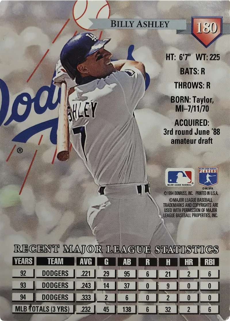 Billy Ashley #180, back