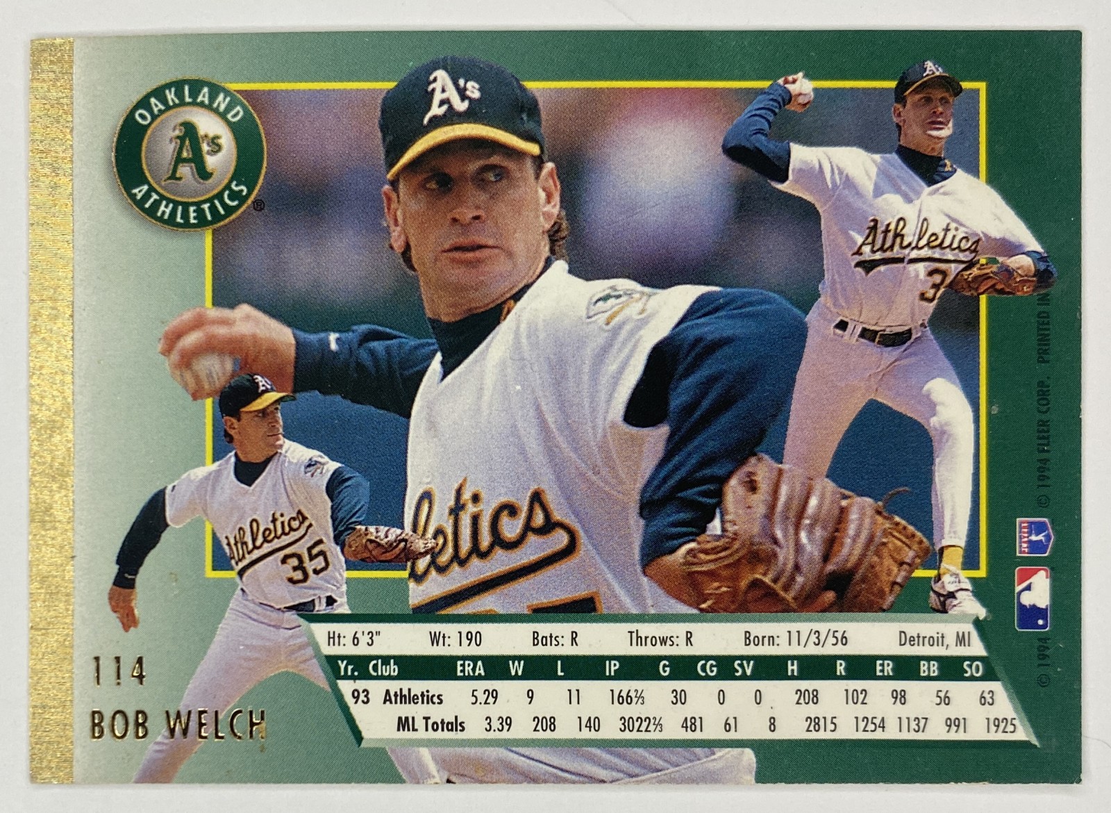 1994 Fleer Ultra Bob Welch #114 Oakland Athletics back