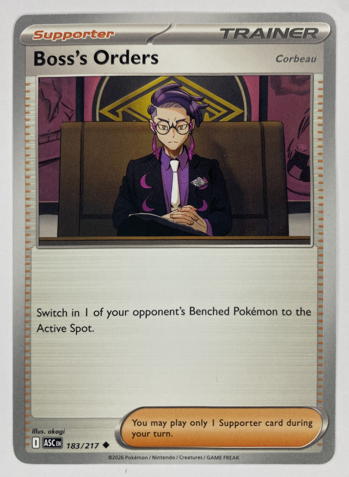 2026 Pokemon Ascended Heroes Boss's Orders #183/217 Corbeau Uncommon Trainer front