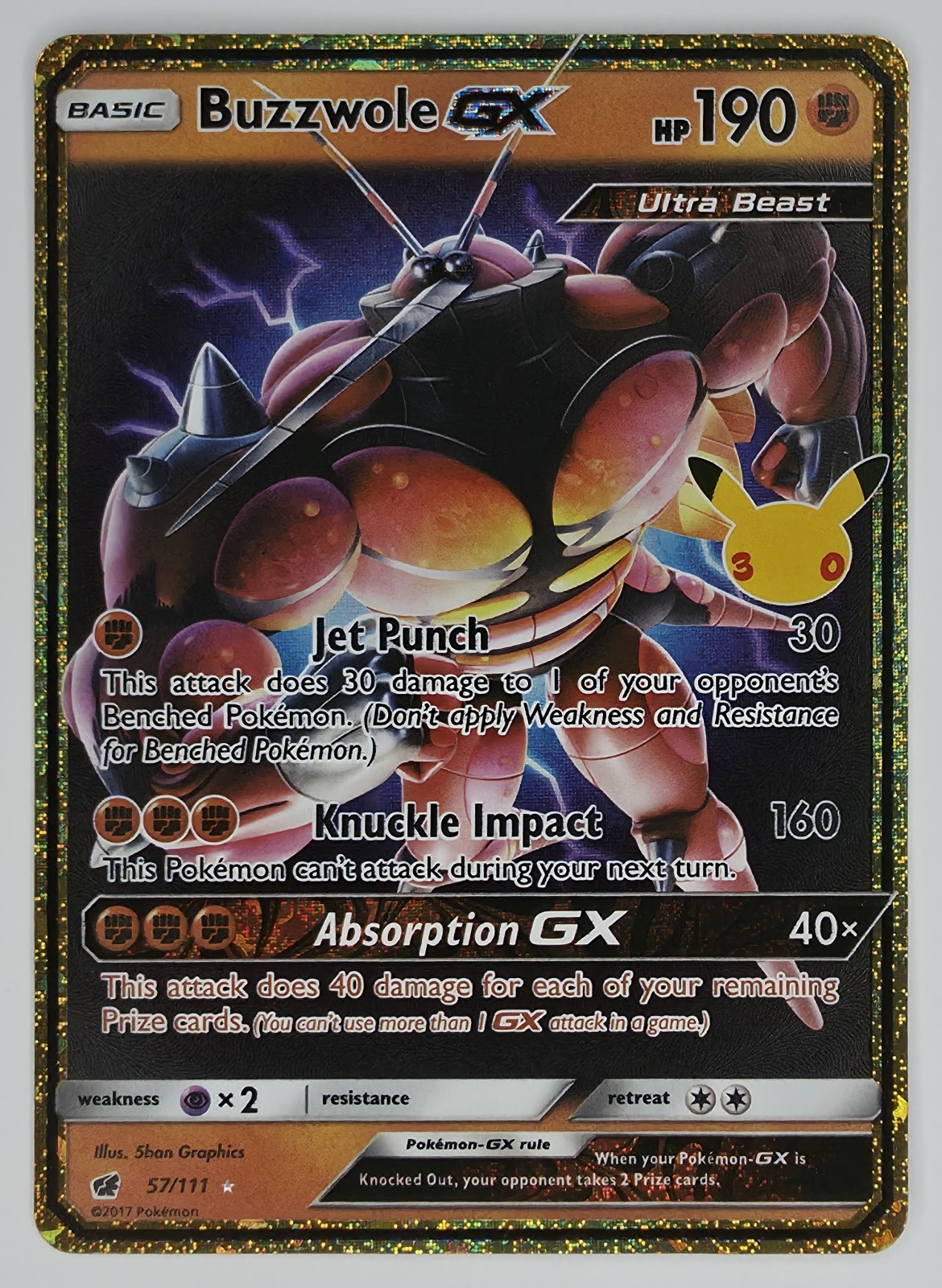 2026 Pokemon 30th Celebration Buzzwole GX #57/111 Holo Rare front