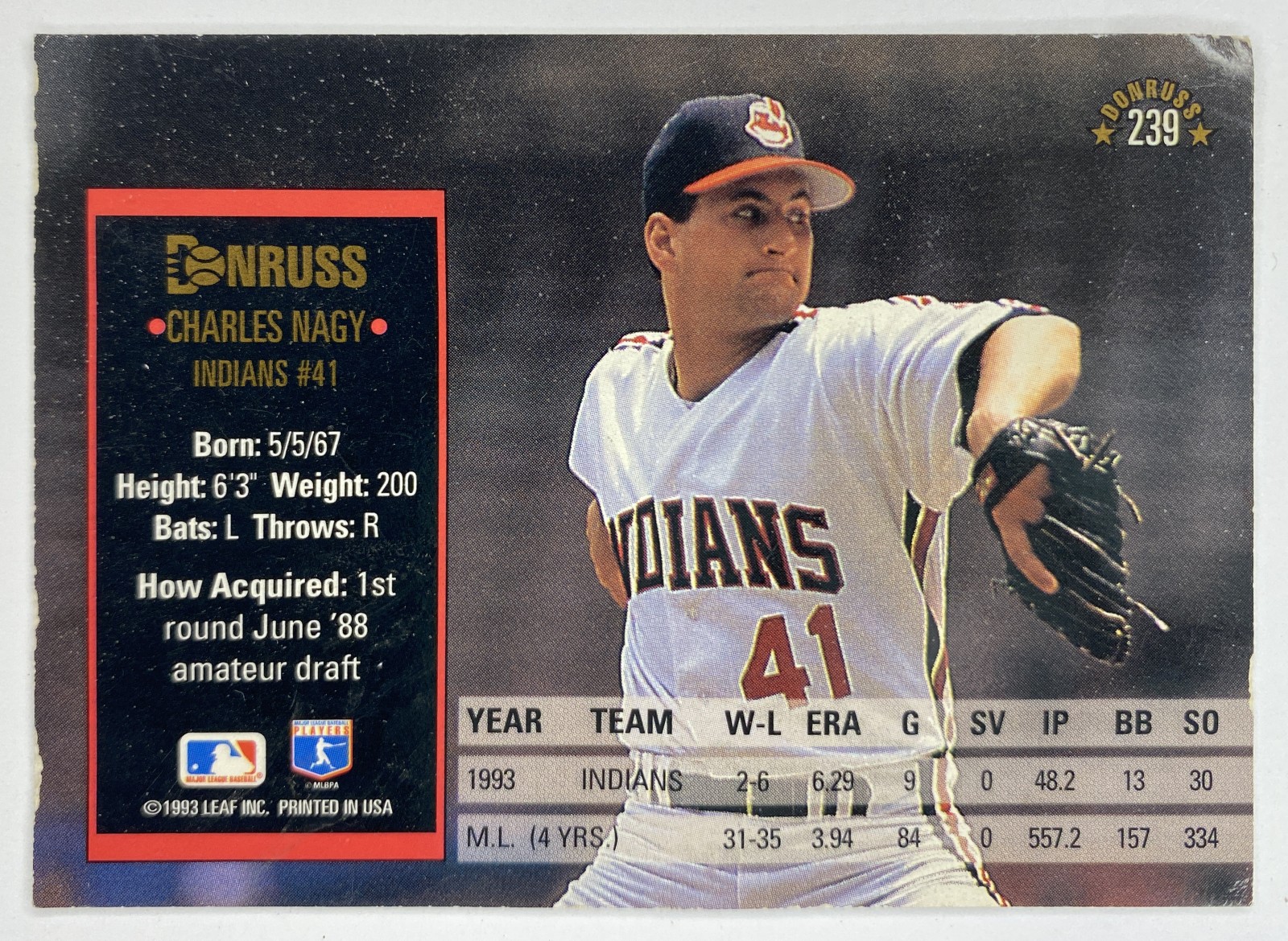 1994 Donruss Charles Nagy #239 Cleveland Indians back
