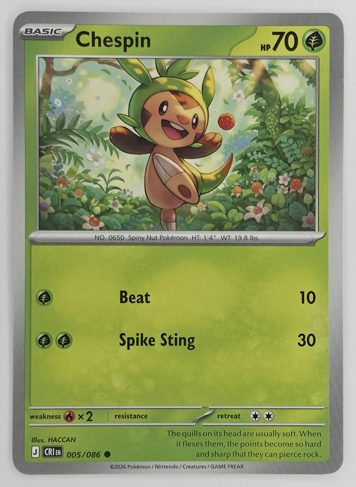 2026 Pokemon Chaos Rising Chespin #005/086 Common front