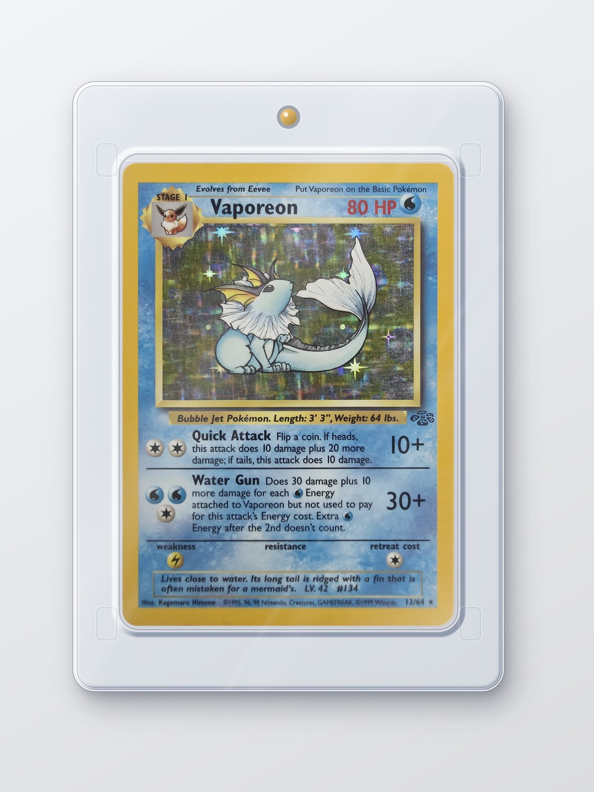 A holo card in the collector case: a perfect-fit sleeve inside a clear UV one-touch magnetic holder