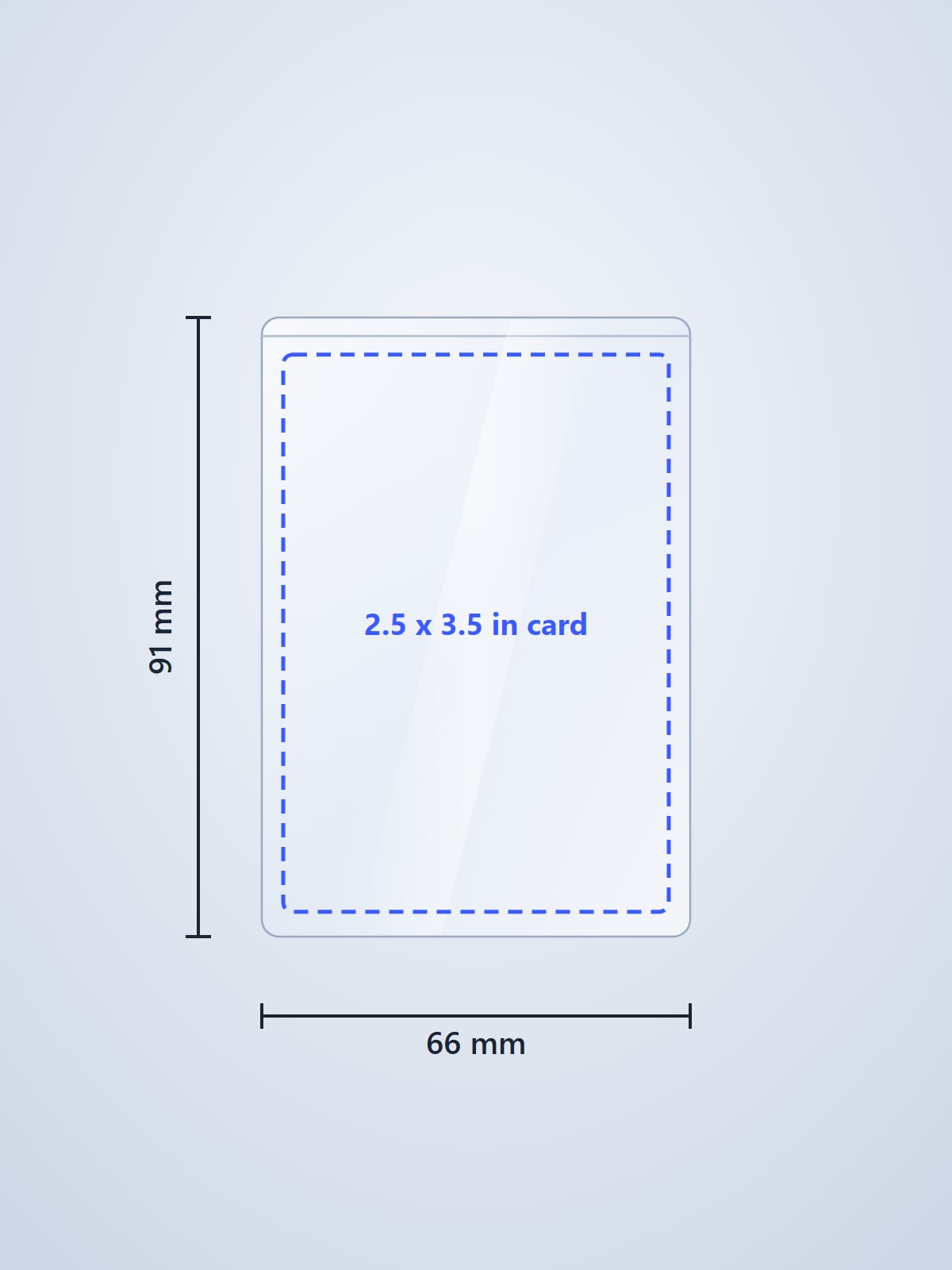 A standard card inside a 66 x 91 mm sleeve, with sizes
