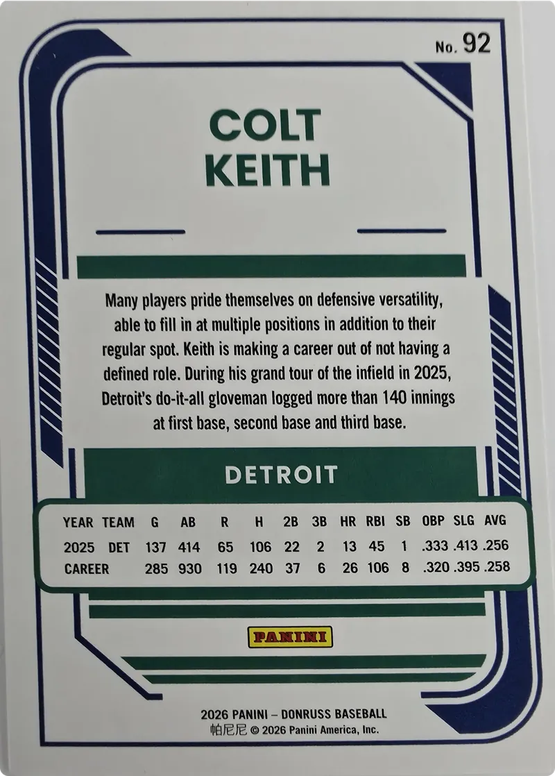 Colt Keith #92, back