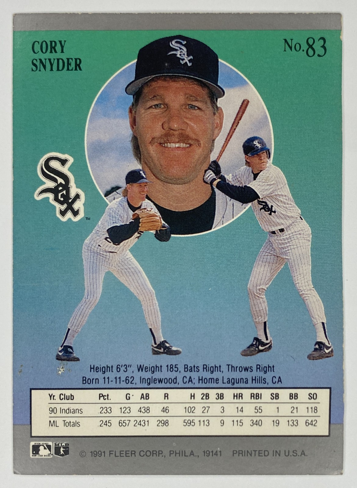 1991 Fleer Ultra Cory Snyder #83 Chicago White Sox back