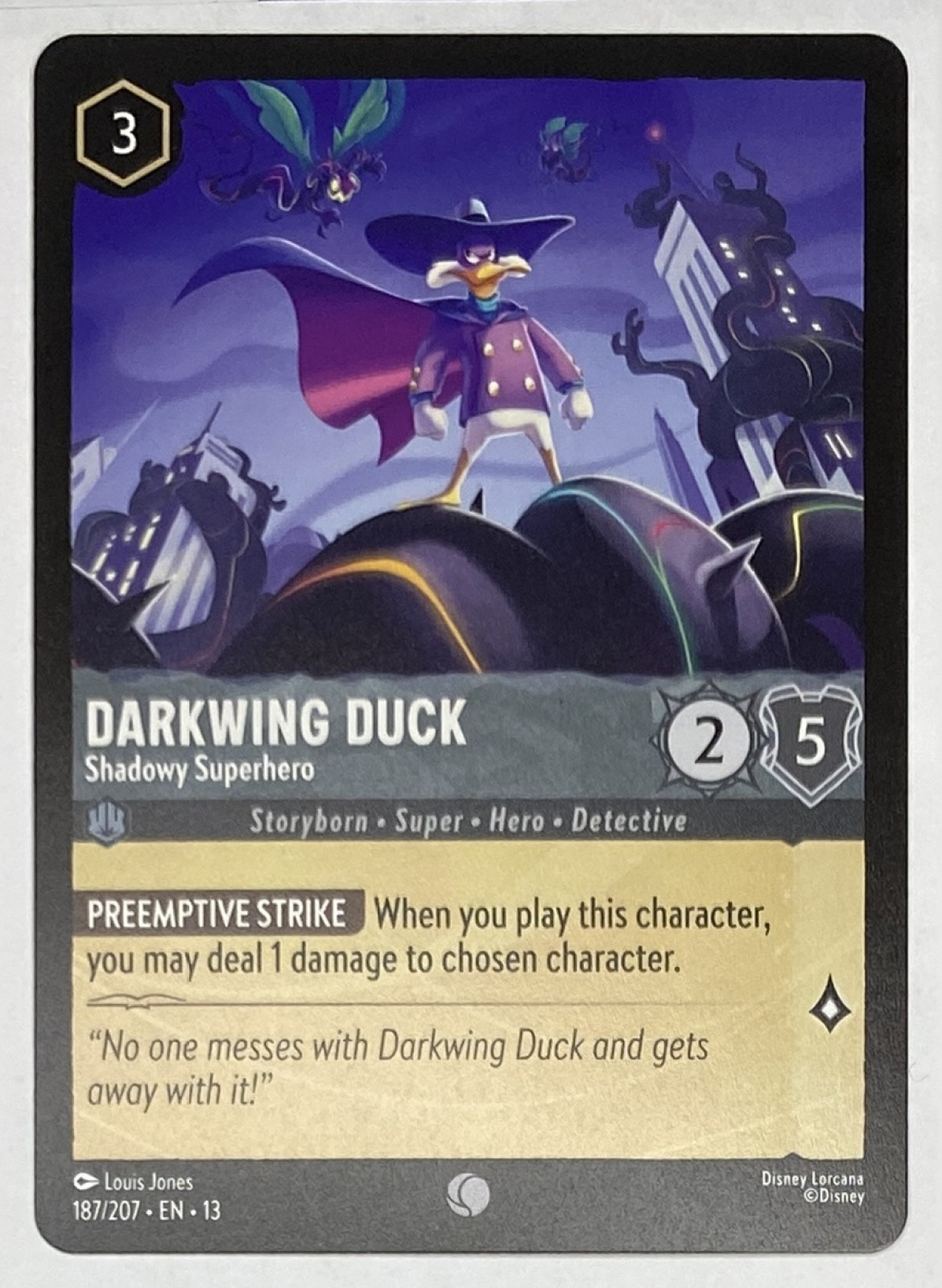 2026 Disney Lorcana Attack of the Vine! Darkwing Duck - Shadowy Superhero #187/207 Common front