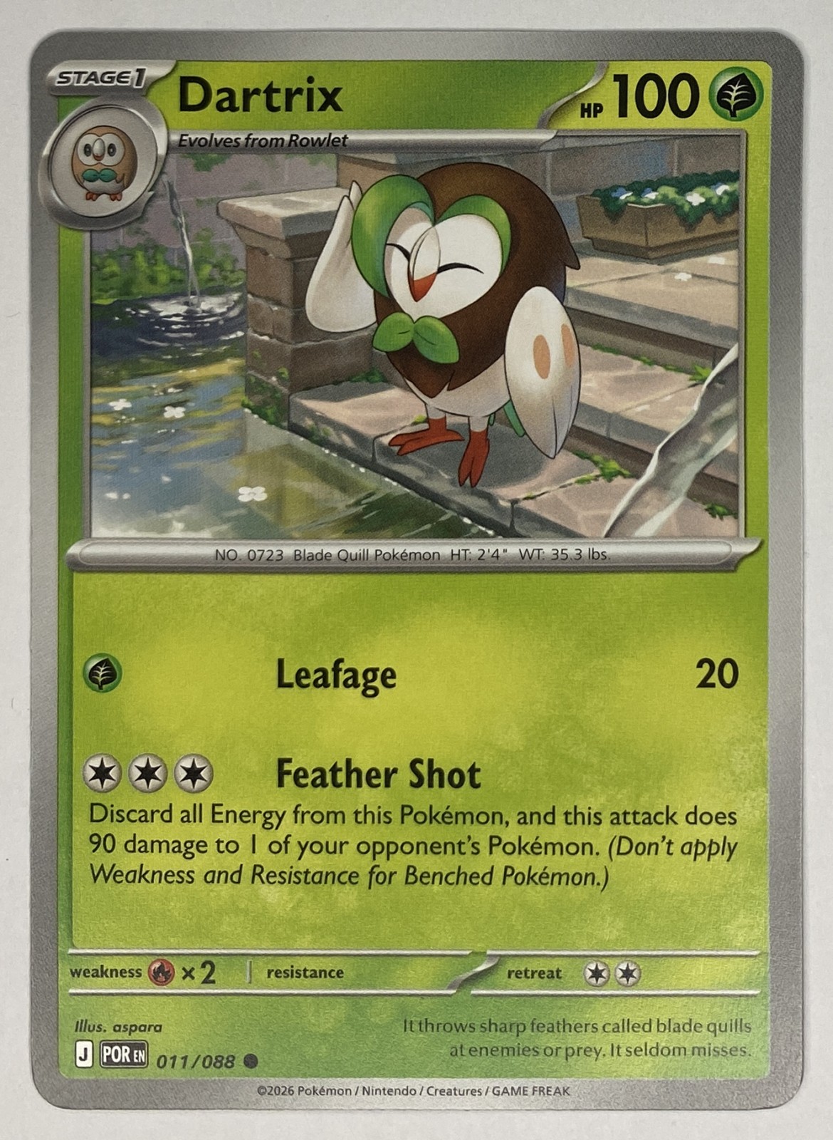 2026 Pokemon Perfect Order Dartrix #011/088 Common front