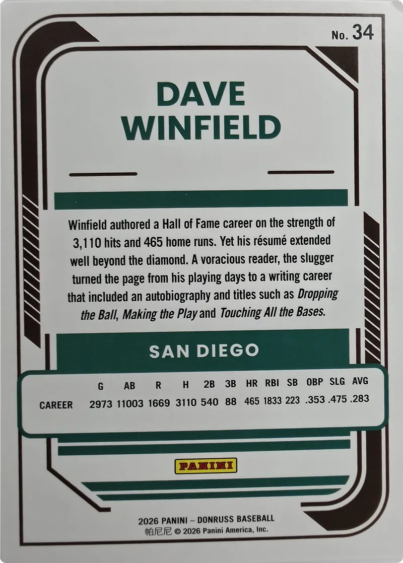Dave Winfield #34, back