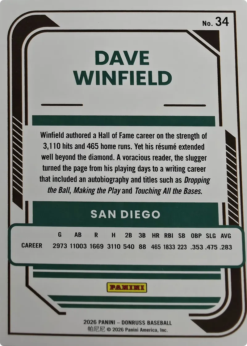 Dave Winfield #34, back