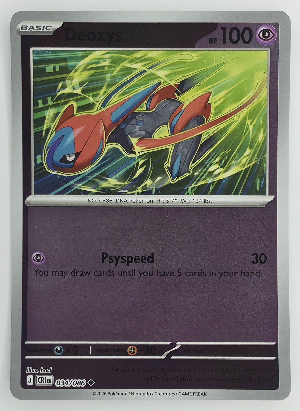 2026 Pokemon Chaos Rising Deoxys #034/086 Reverse Holo Uncommon front