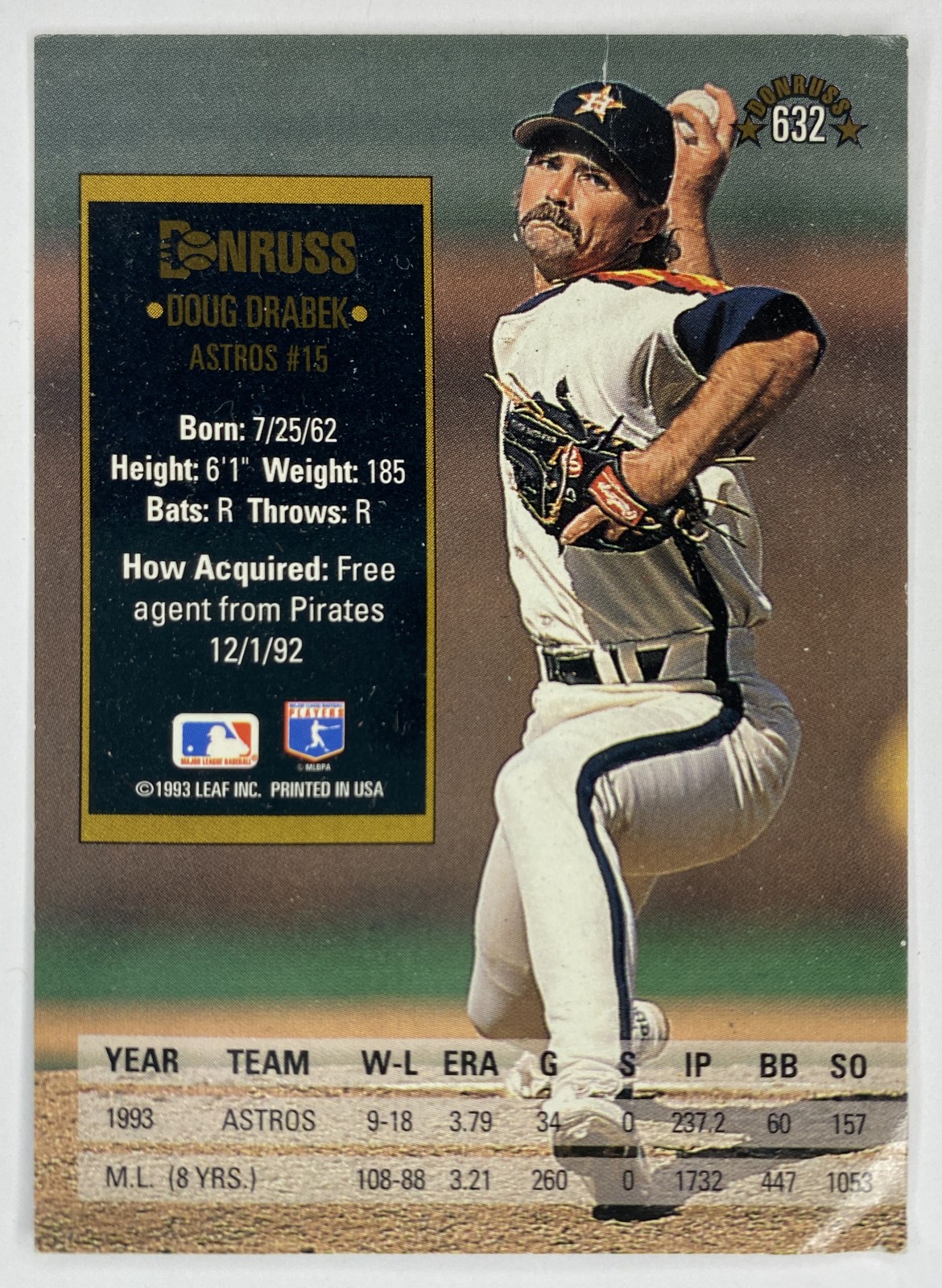 1994 Donruss Doug Drabek #632 Houston Astros back
