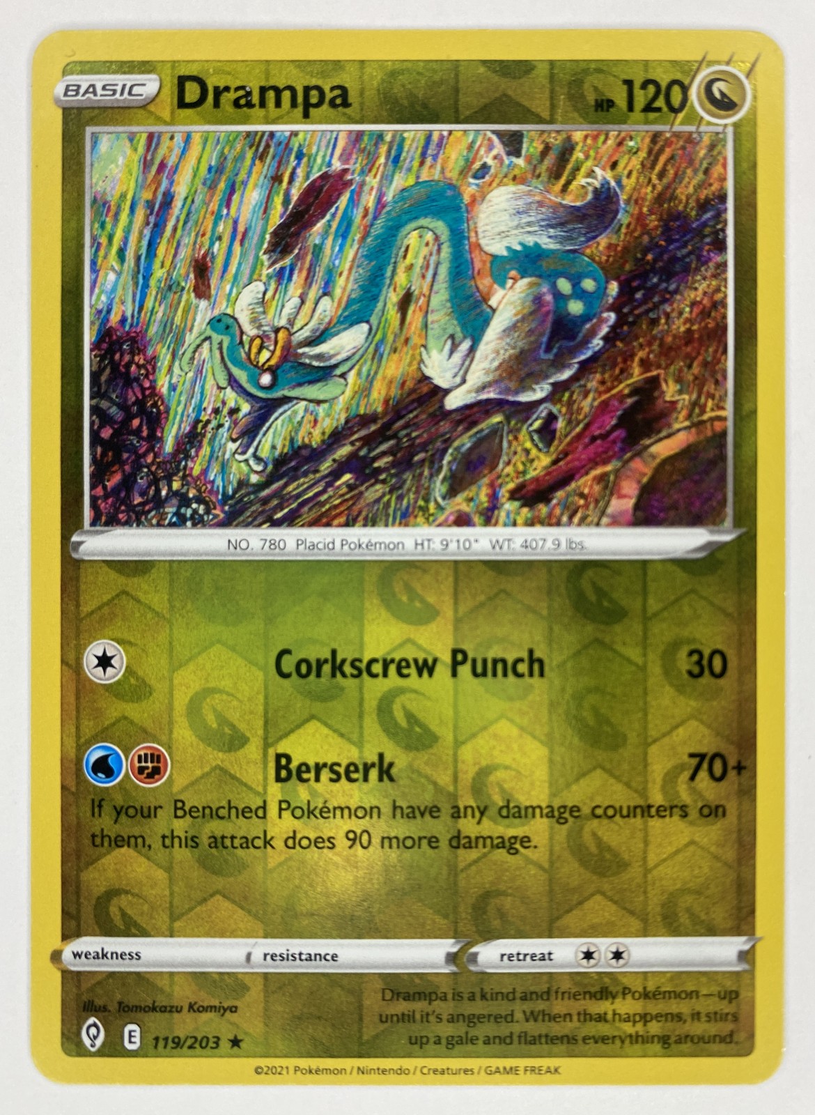 2021 Pokemon Evolving Skies Drampa #119/203 Rare front