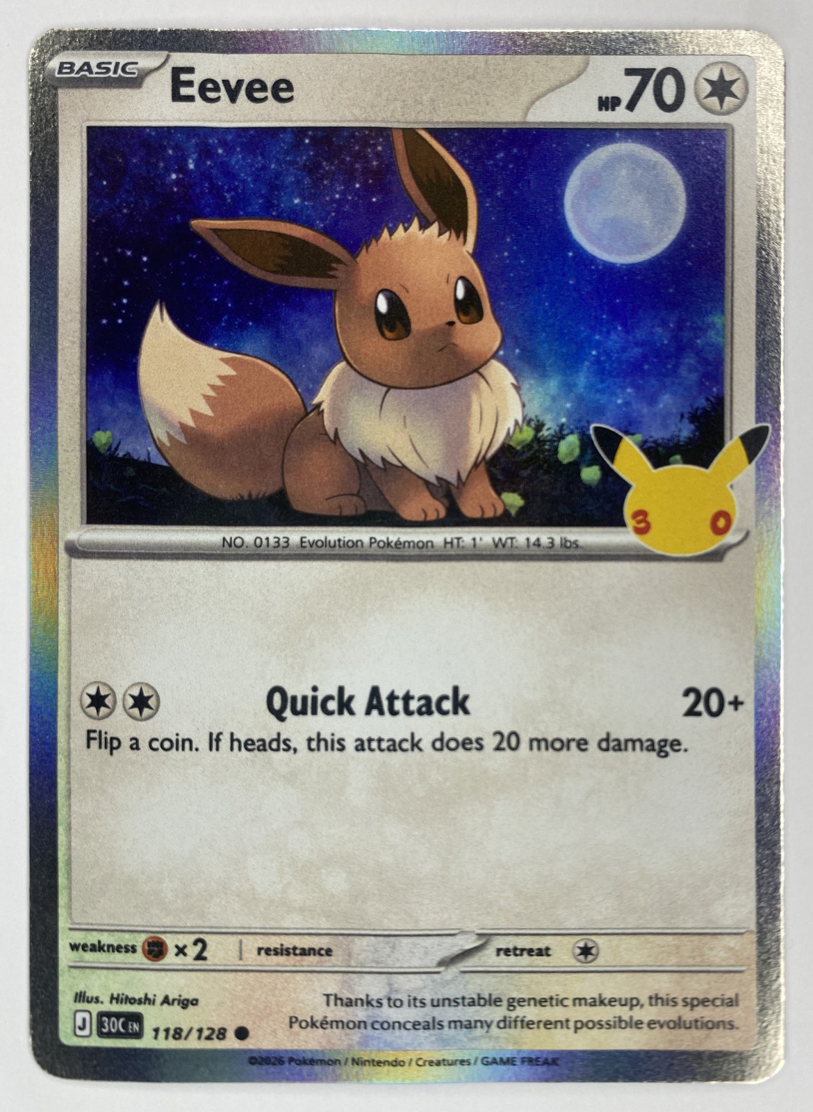 2026 Pokemon 30th Celebration Eevee #118/128 Common front