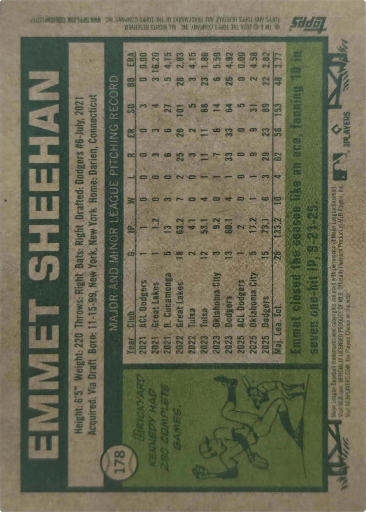 Emmet Sheehan #178, back