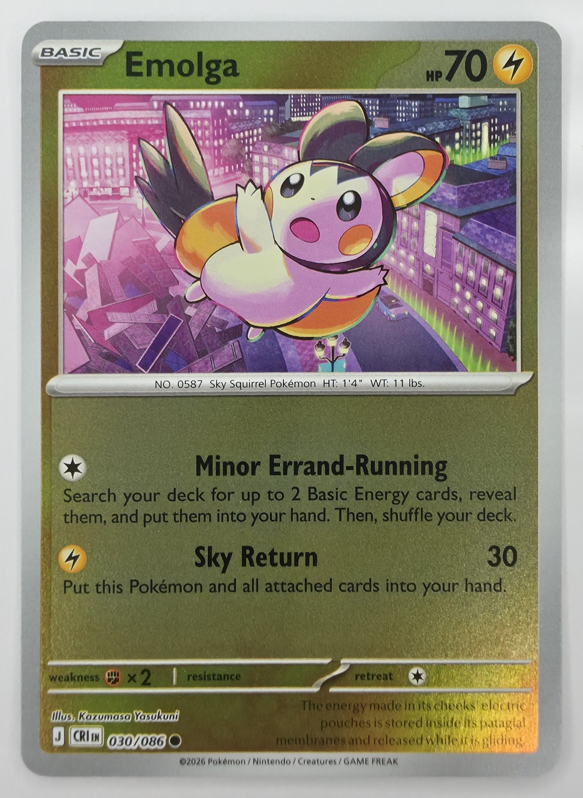 2026 Pokemon Chaos Rising Emolga #030/086 Reverse Holo Common front