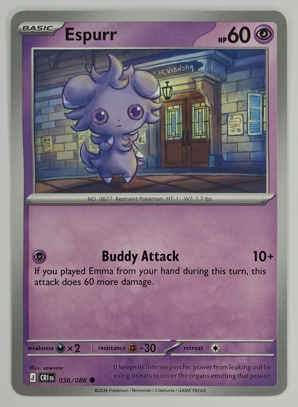 2026 Pokemon Chaos Rising Espurr #036/086 Common front