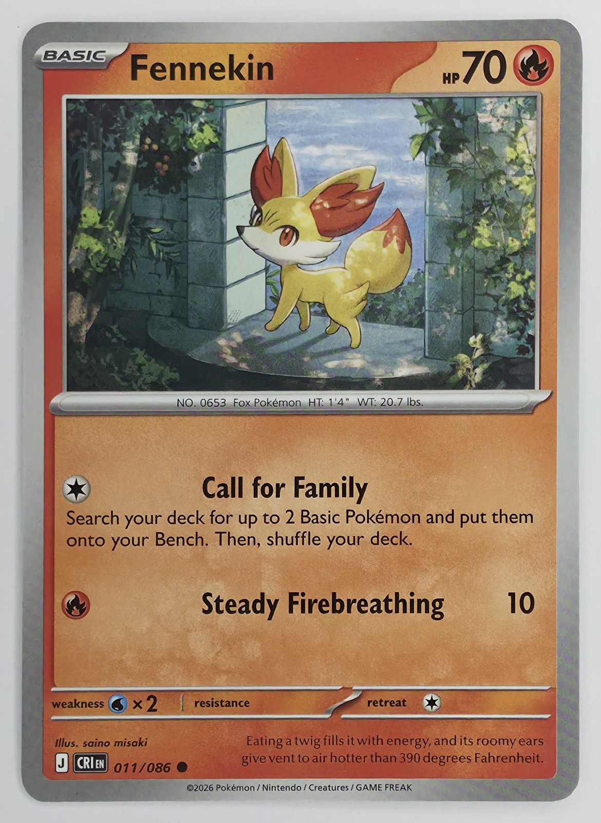 2026 Pokemon Chaos Rising Fennekin #011/086 Common front