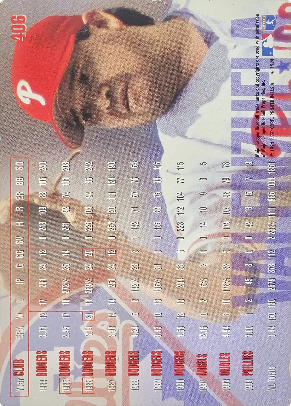 Fernando Valenzuela #406, back