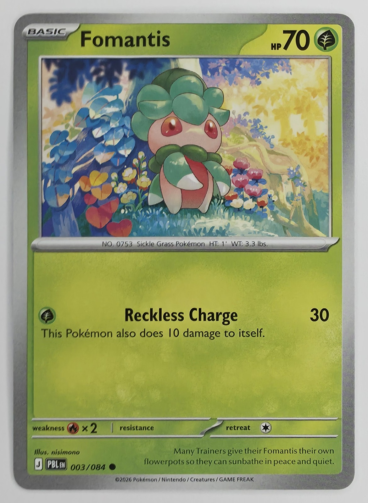 2026 Pokemon Pitch Black Fomantis #003/084 Common front