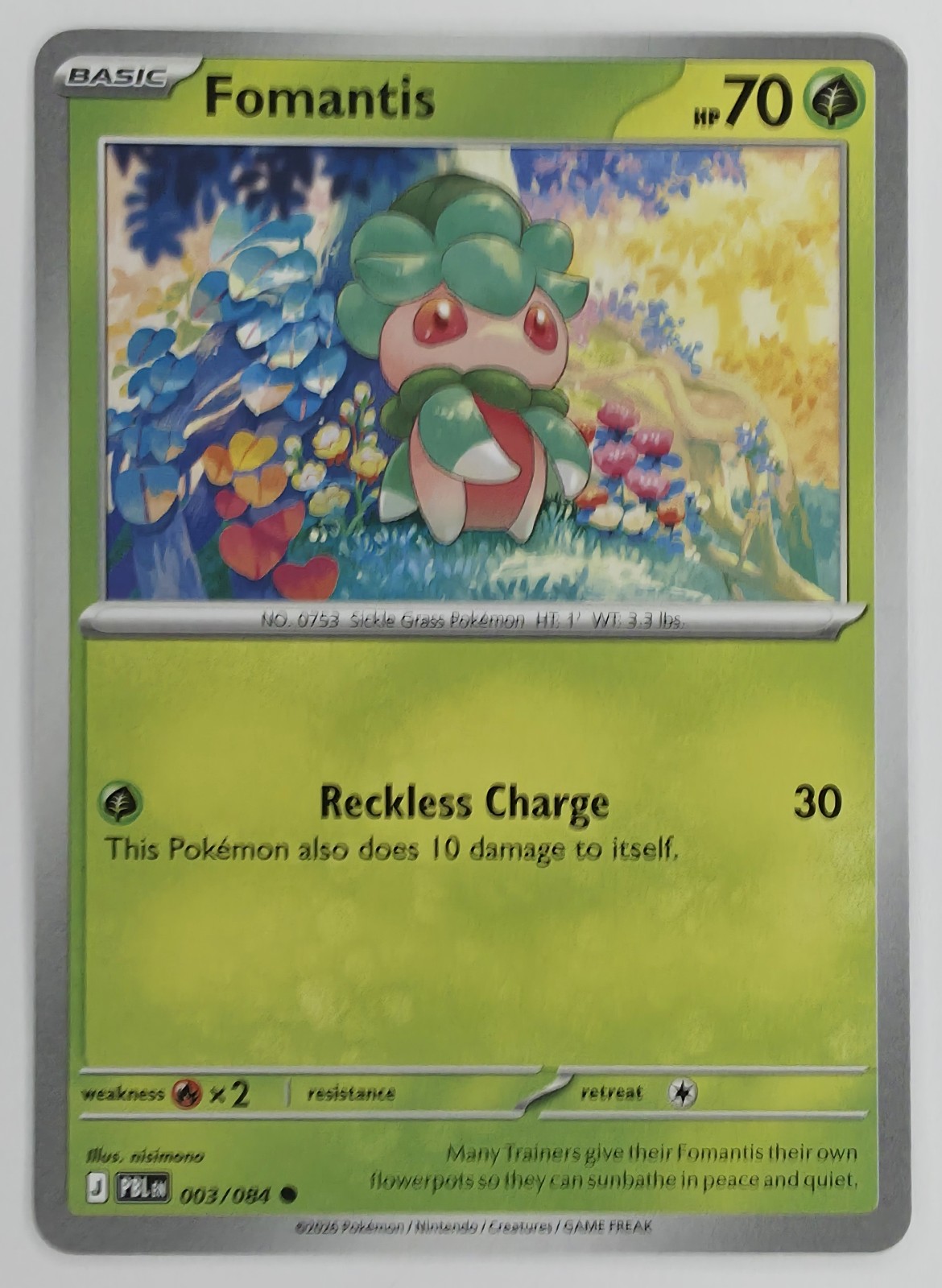 2026 Pokemon Pitch Black Fomantis #003/084 Common front
