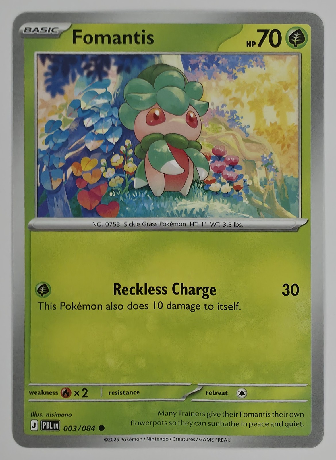 2026 Pokemon Pitch Black Fomantis #003/084 Common front