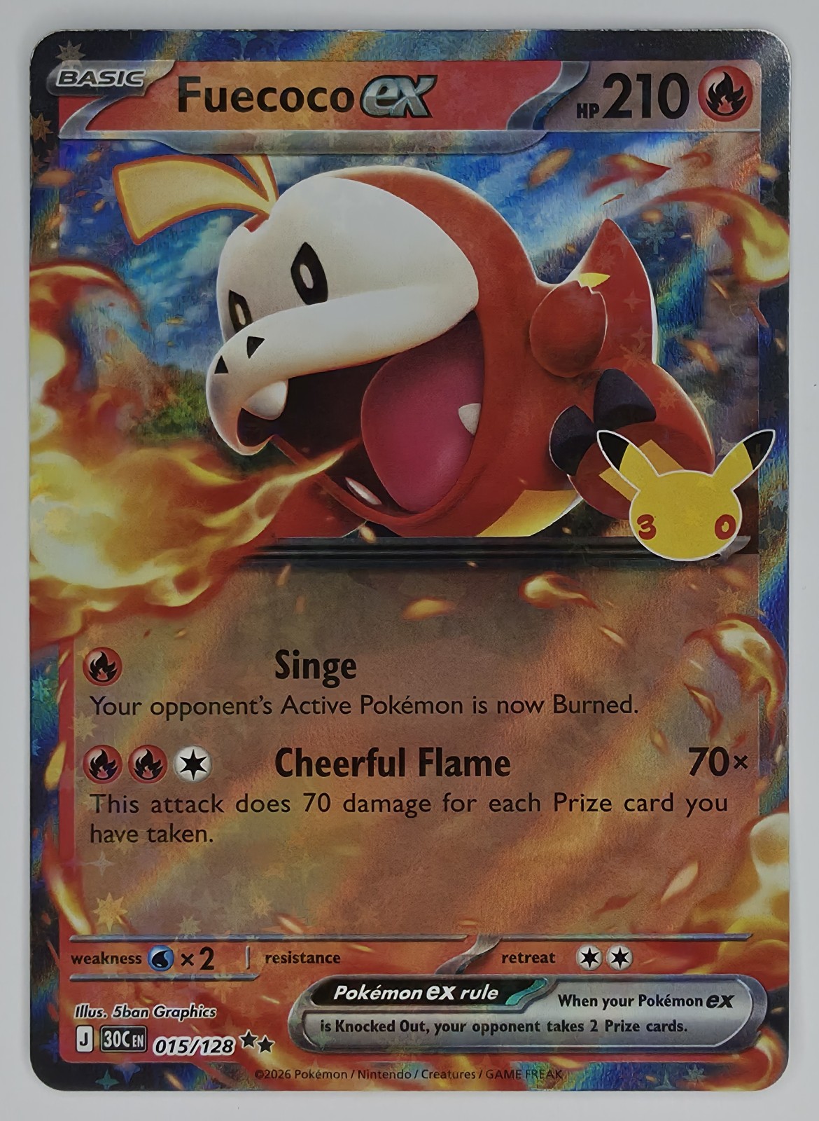 2026 Pokemon 30th Celebration Fuecoco ex #015/128 Double Rare Holo front