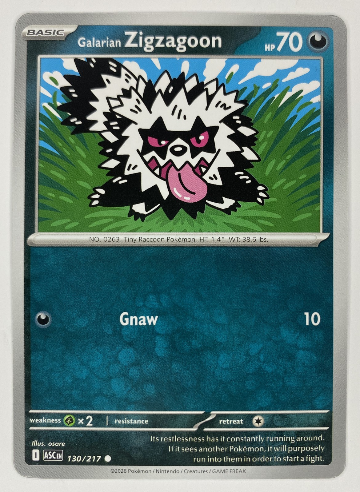 2026 Pokemon Ascended Heroes Galarian Zigzagoon #130/217 Common front