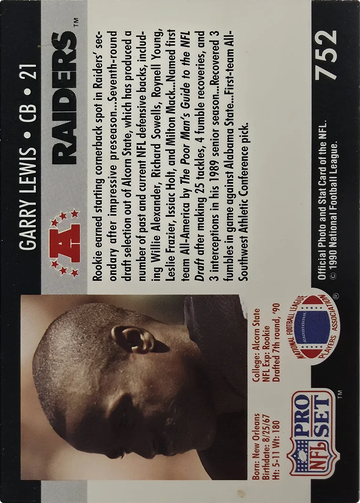 Garry Lewis #752, back