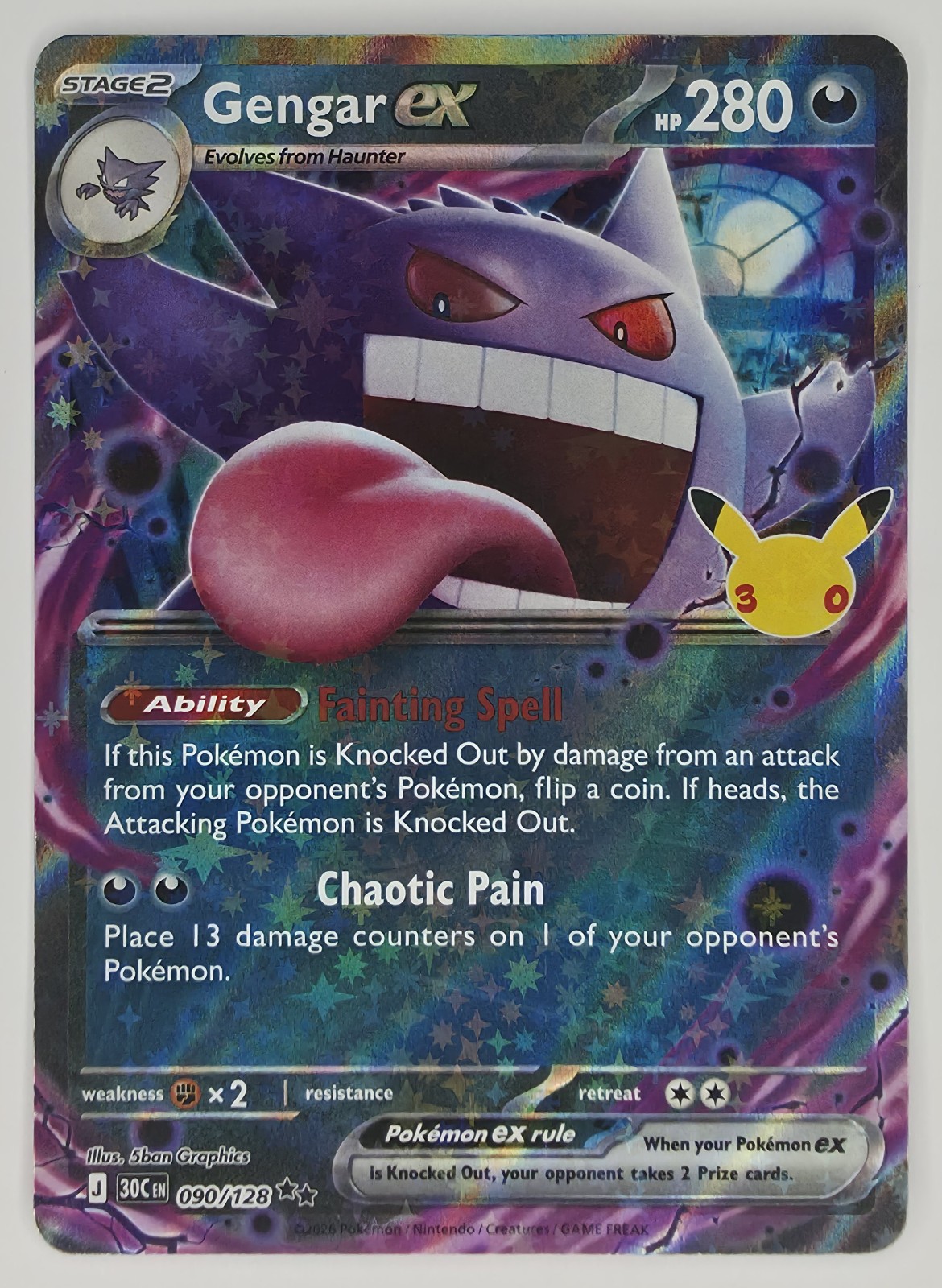 2026 Pokemon 30th Celebration Gengar ex #090/128 Double Rare Holo front