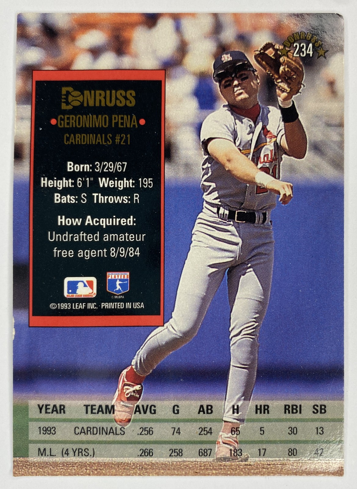 1994 Donruss Geronimo Pena #234 St. Louis Cardinals back