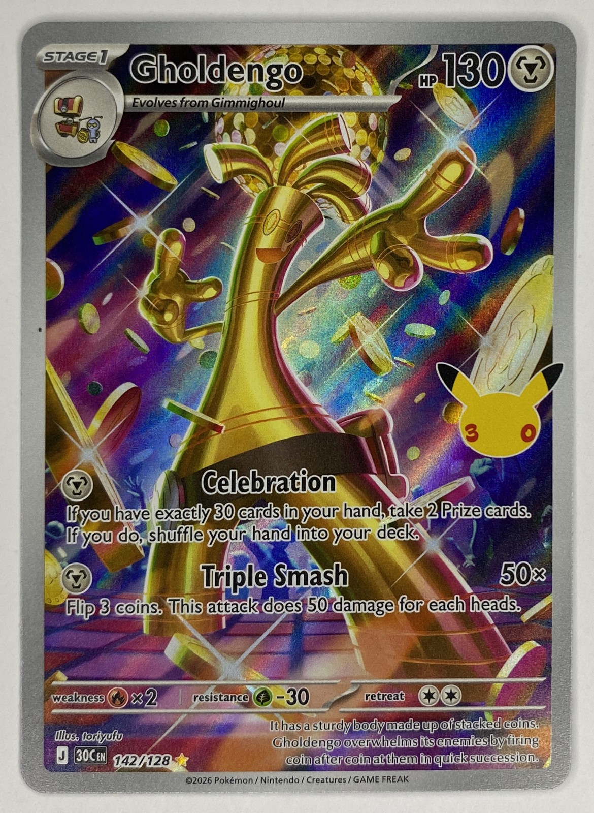 2026 Pokemon 30th Celebration Gholdengo #142/128 Illustration Rare front
