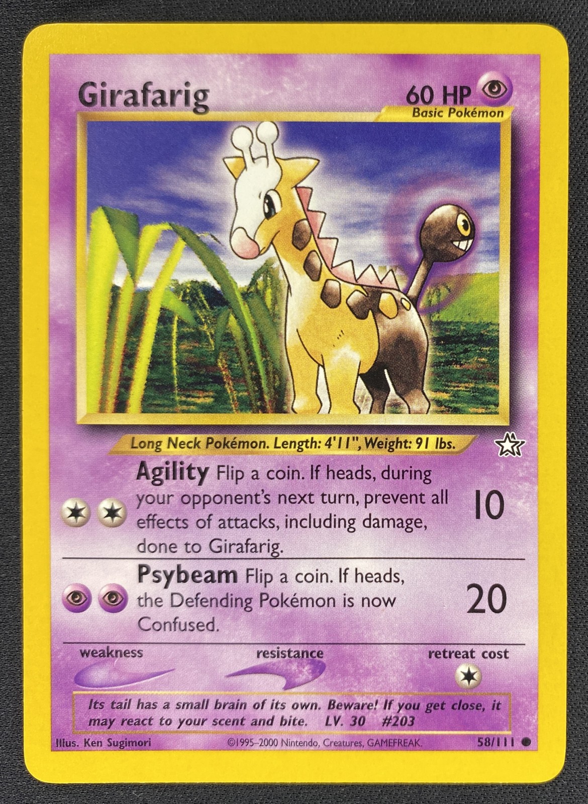 2000 Pokemon Neo Genesis Girafarig #058/111 Common front