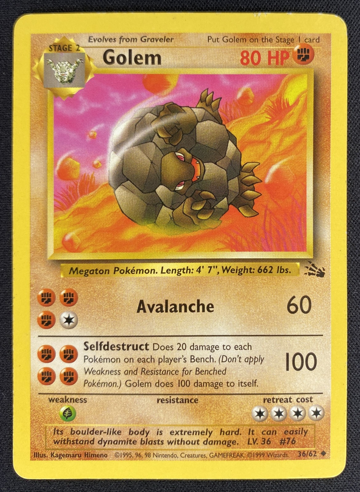 1999 Pokemon Fossil Golem #36/62 Uncommon front