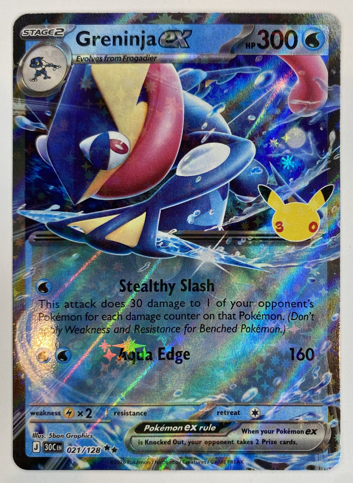 2026 Pokemon 30th Celebration Greninja ex #021/128 Double Rare Holo front