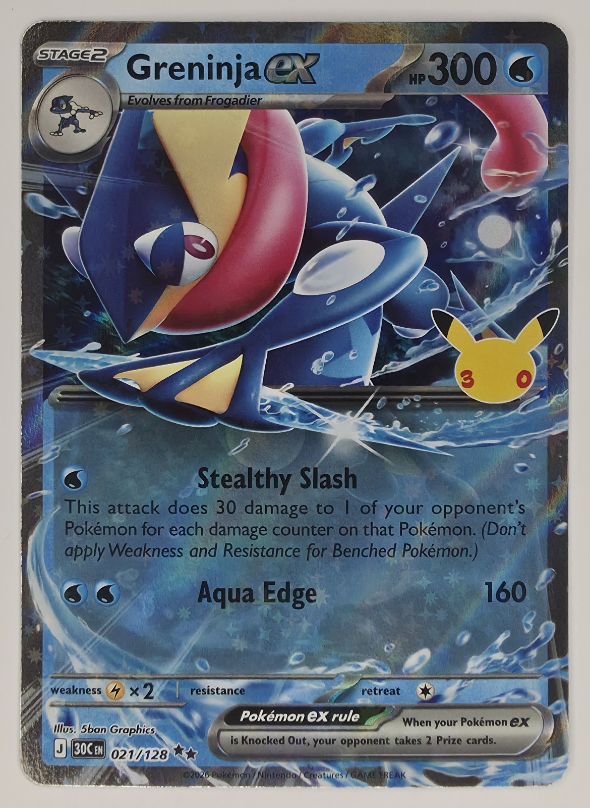 2026 Pokemon 30th Celebration Greninja ex #021/128 Double Rare Holo front