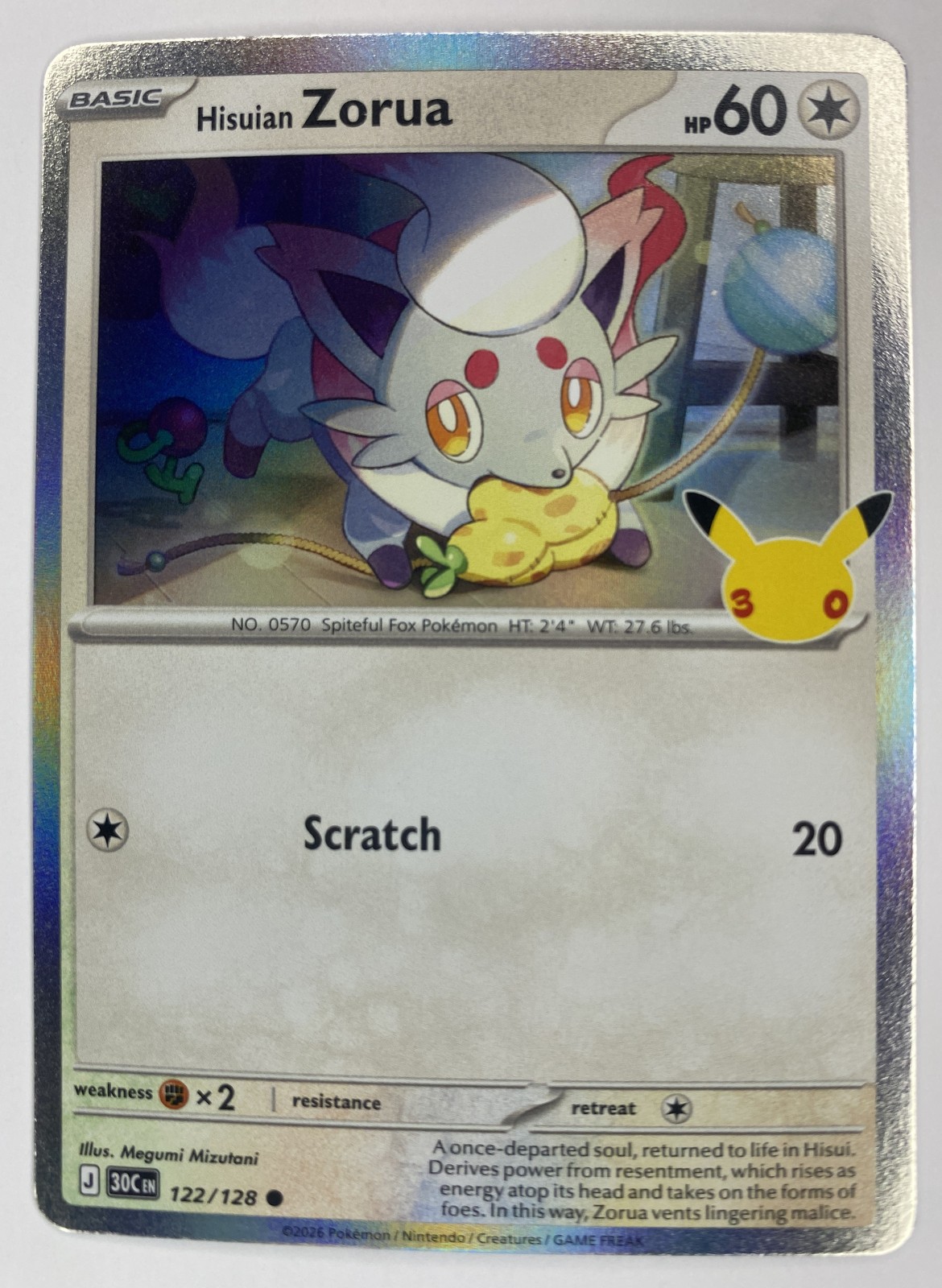 2026 Pokemon 30th Celebration Hisuian Zorua #122/128 Common front