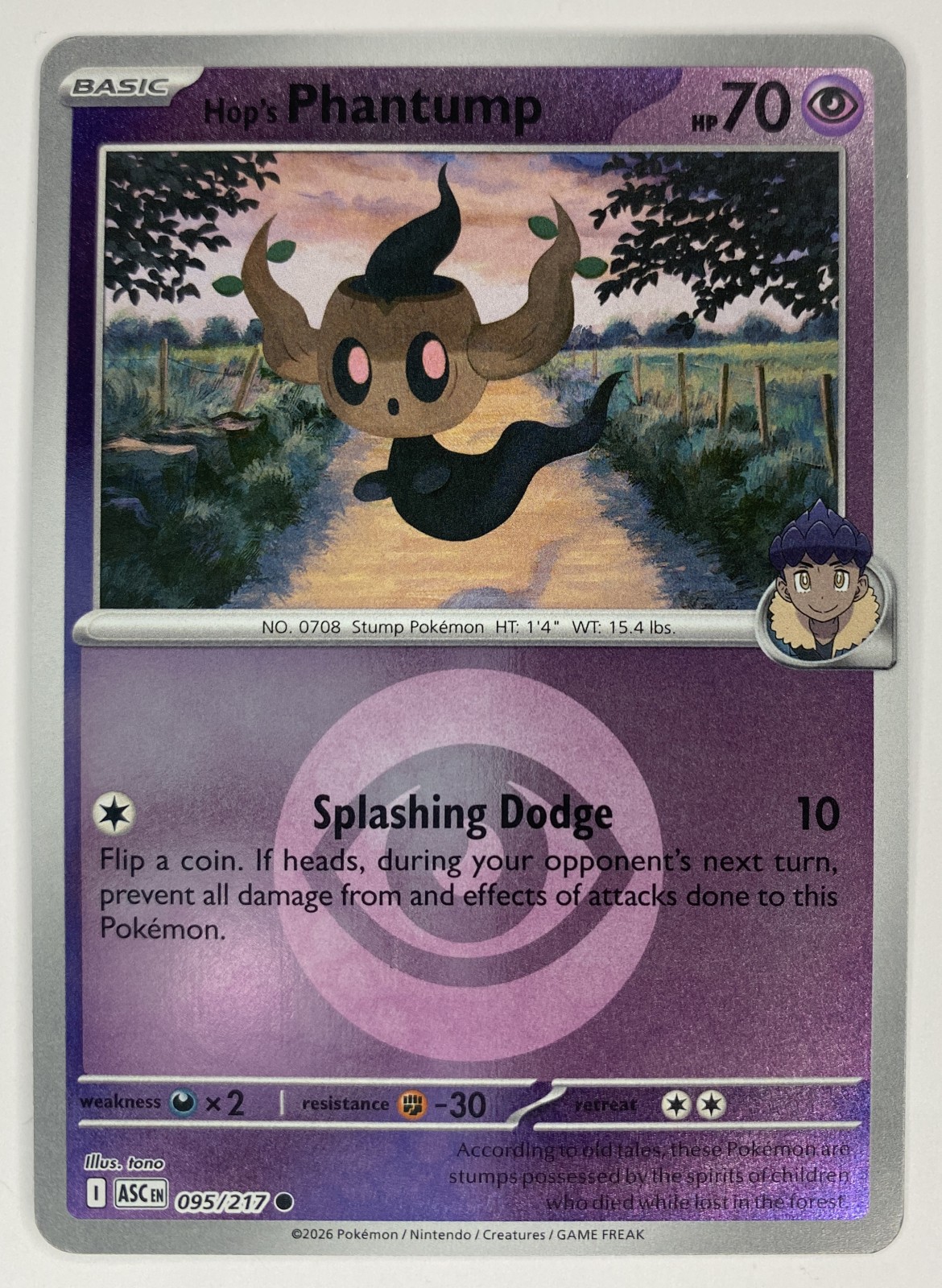 2026 Pokemon Ascended Heroes Hop's Phantump #095/217 Energy Symbol Pattern Reverse Holo Common front