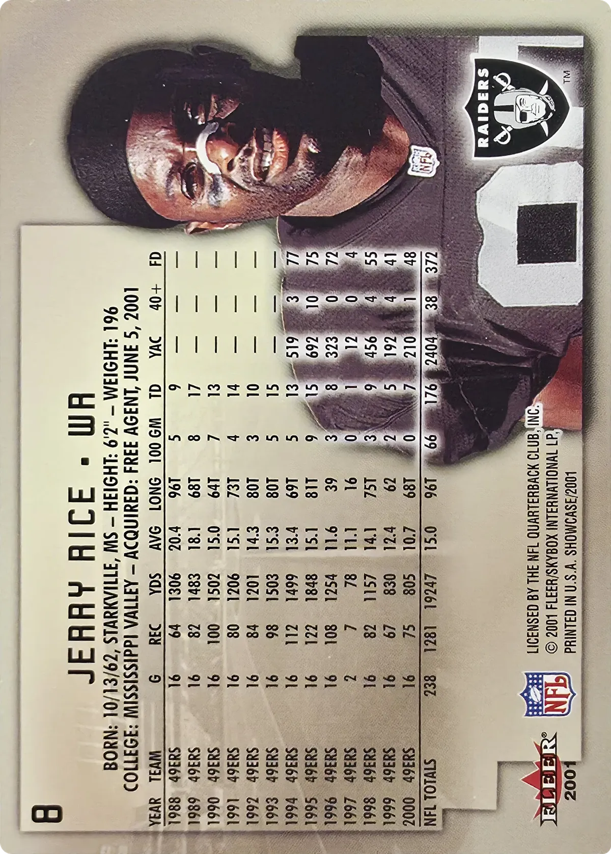 Jerry Rice #8, back