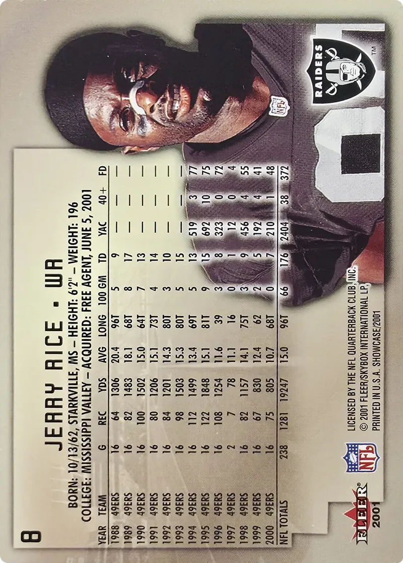 Jerry Rice #8, back